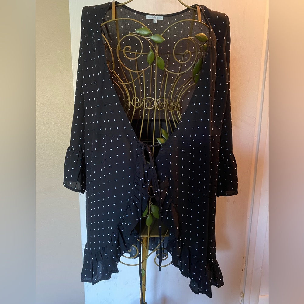 Charlotte Rouse Size medium/ black with white polka dots overlay.